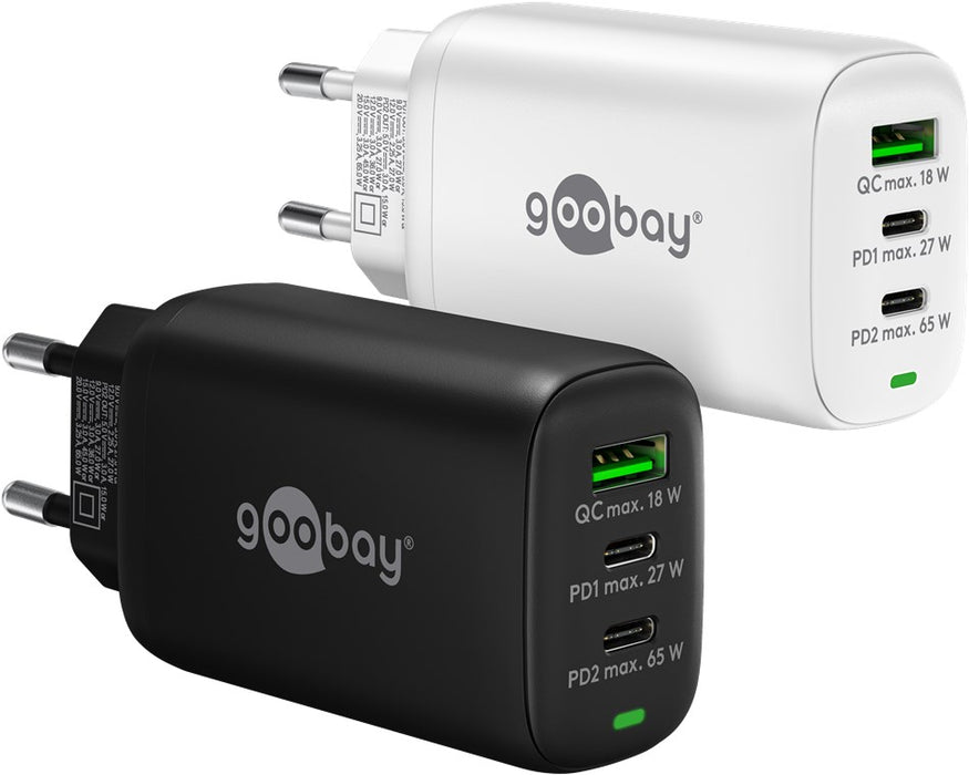 USB-C™ PD GaN Multiport-Schnellladegerät (65 W) schwarz/weiß