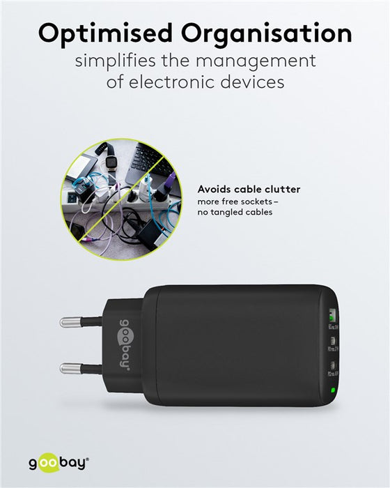 USB-C™ PD GaN Multiport-Schnellladegerät (65 W) schwarz/weiß