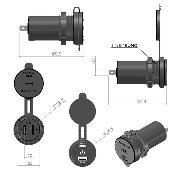 KFZ USB-PD 60W Einbaubuchse & QC 3.0