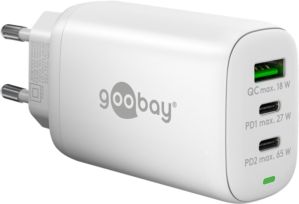 USB-C™ PD GaN Multiport-Schnellladegerät (65 W) schwarz/weiß