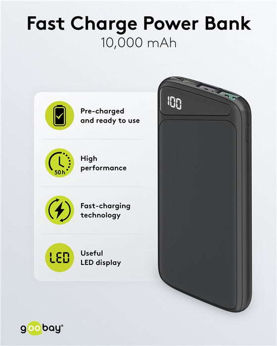 Powerbank 10Ah goobay 2-fach QC3.0 LCD