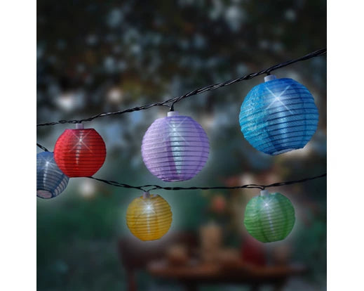 Solar LED Lampionkette weiß/bunt 10er