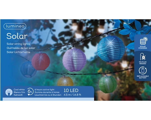 Solar LED Lampionkette weiß/bunt 10er