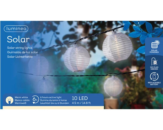 Solar LED Lampionkette weiß/bunt 10er