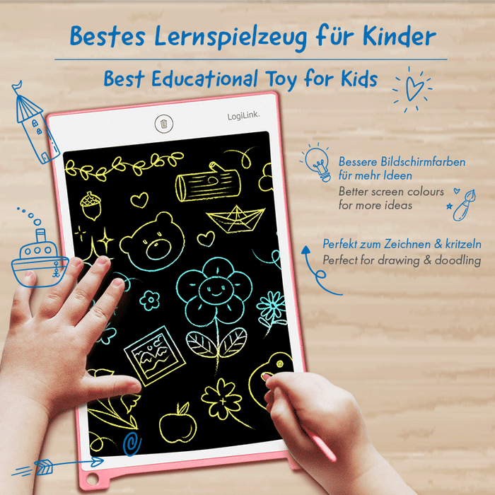 LCD-Kinderschreibtafel 10", lösch- und wiederbeschreibbar, augenschonend, Pink
