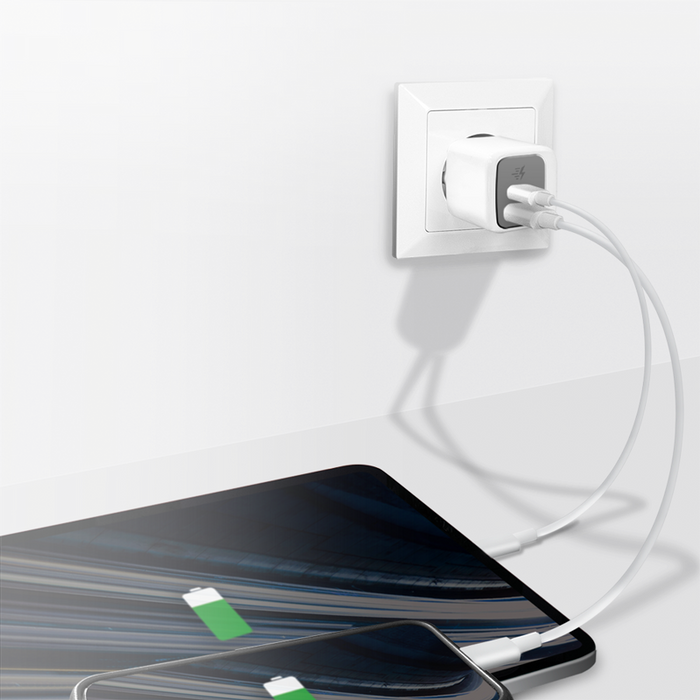 Dual-USB-Schnellladegerät, USB-C (PD), USB-A, 20 W, weiß