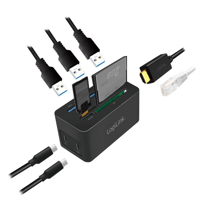 USB-C Adapter | 10-in-1 | HDMI 4K60Hz | PD 60W | LAN | 3x USB3.0 | SD | CF | microSD | LogiLink